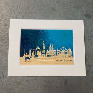 Dubai Skyline Silhouette Print - gold & turquoise