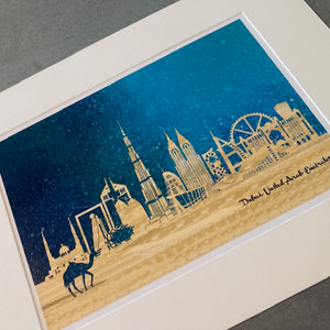 Dubai Skyline Silhouette Print - gold & turquoise