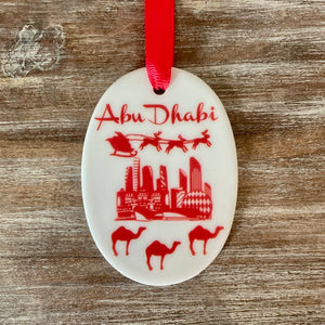 NEW - Dubai / Abu Dhabi Skyline Oval Ceramic Tree Decoration