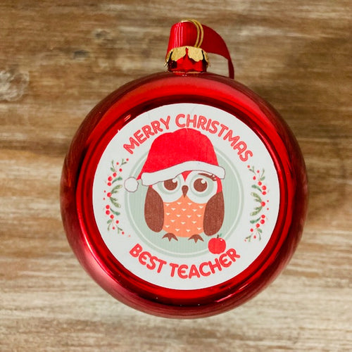 NEW - Best Teacher Festive Owl Bauble