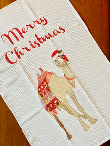 NEW - Festive Patchwork Camel Tree Tea Towel