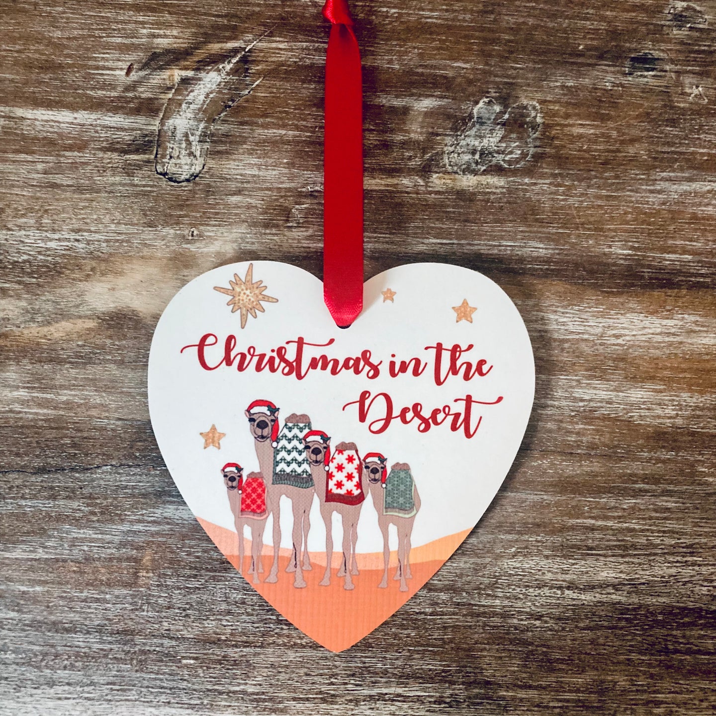 Christmas in the Desert Heart Wooden Tree Decoration