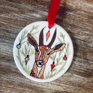 Festive Gazelle Ceramic Tree Decoration