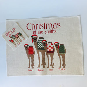 Personalised Festive Camel Family Placemats & Coasters