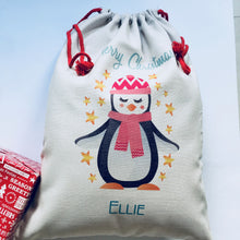 Festive Penguin Santa Sack - Non-personalised & Personalised