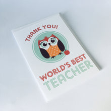 World's Best Teacher Owl Card - 5"x7" & A4 size