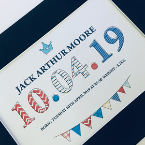 Date of Birth Baby Print – Personalised